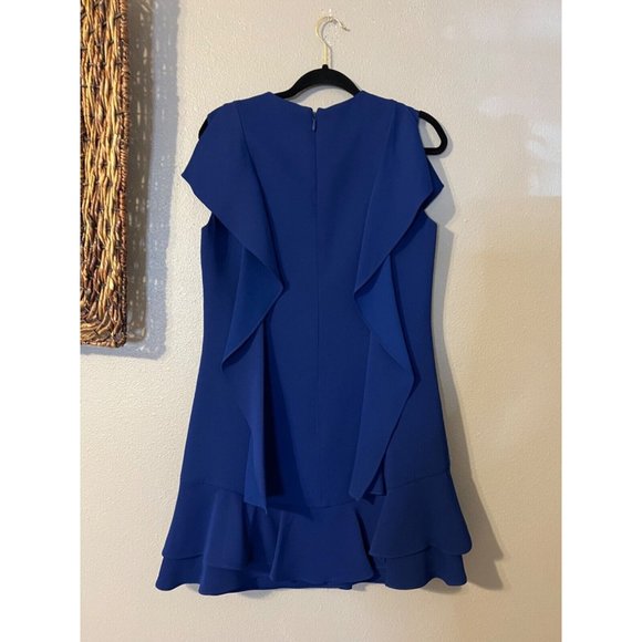BCBGMaxAzria AnneMarie Dress M Medium Blue Short Sleeve Shift Washable Ruffled - Picture 13 of 13